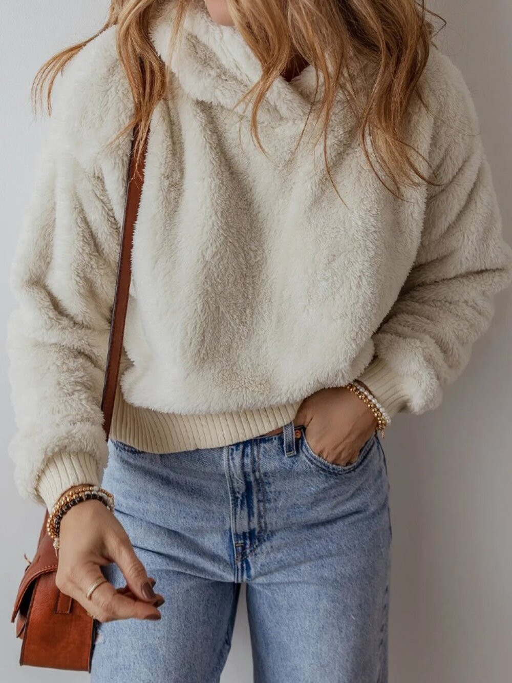 Fuzzy Dropped Shoulder Long Sleeve Hoodie NWT Size L